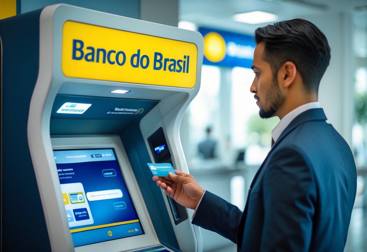 Pessoa retirando dinheiro de um caixa eletrônico do Banco do Brasil.