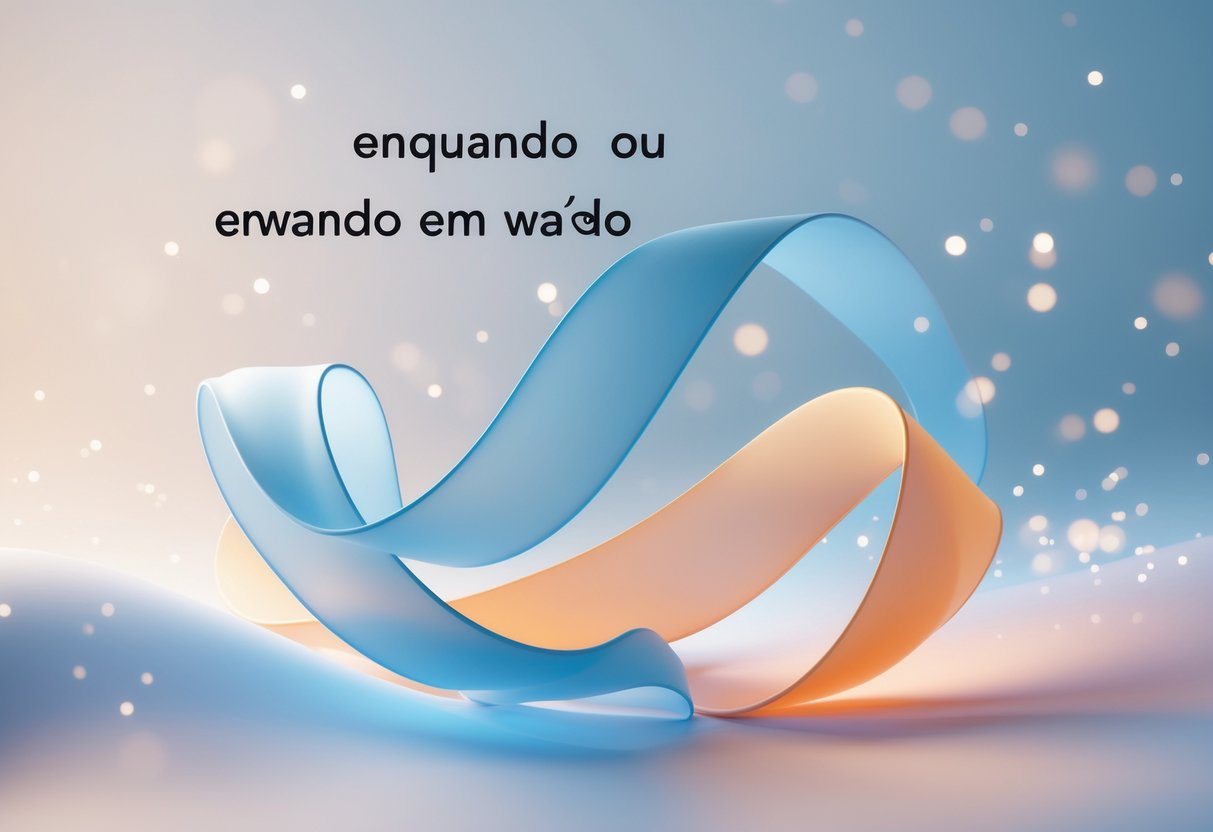 Cena abstrata com duas fitas translúcidas entrelaçadas, uma azul e outra laranja, flutuando em um espaço suave e iluminado, simbolizando continuidade e momentos de pausa.